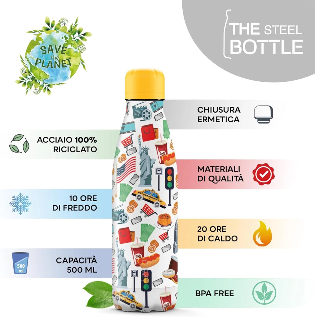 The Steel Bottle Bottiglia termica in Acciaio Inox Capacità 500 ml Chiusura Ermetica - New York
