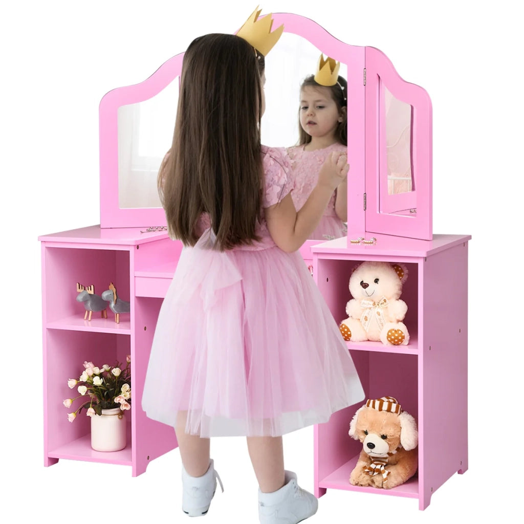 Toeletta/scrivania per bambini 2 in 1 con specchio rimovibile 107 x 40 x 117 cm ampio spazio di archiviazione MDF rosa moderno 20_0009856