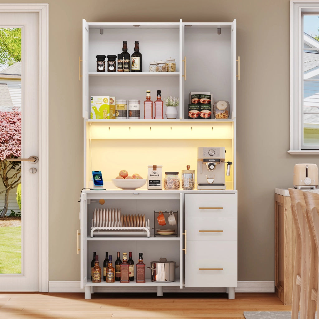 Credenza cucina con LED - Zephmum- 183cm- App, USB, prese, cassetti dorati