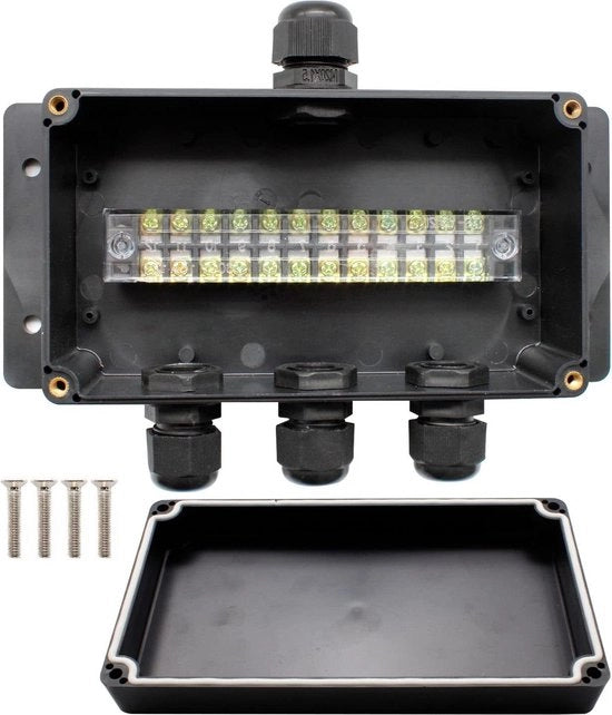 Box verdelettore acqua resistente IP66 4 vie costruzione - nero - comprensivo di avvolgicavo - impianto elettrico