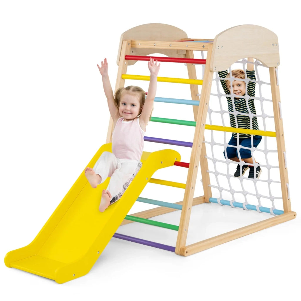 Area giochi interna 6 in 1 105 x 67 x 113 cm con rampa bifacciale e sicurezza ottimale in legno multicolore 20_0010026