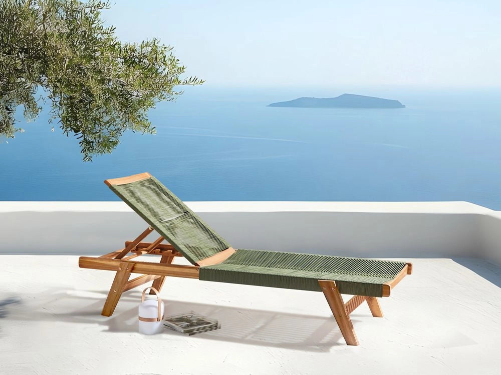 Lettino da giardino per piscina sdraio reclinabile in legno d'acacia corda verde esterno elegante