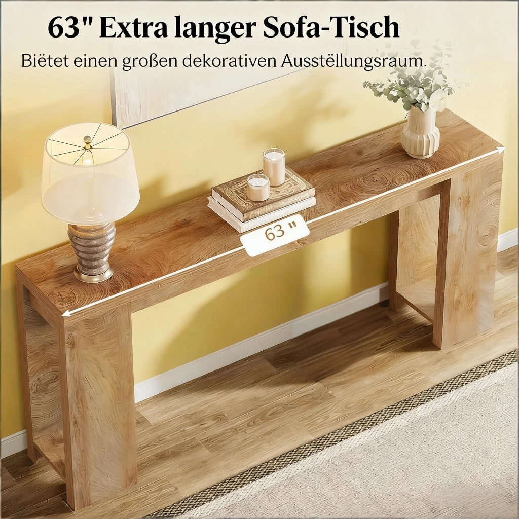 Consolle ingresso stretta e lunga stile rustico country in legno marrone per soggiorno e corridoio decorativa