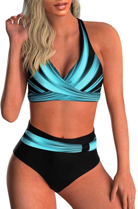 Badpak da Donna con Top a Croce - Alta Cintura - Moda da Bagno - Motivo Vintage - 82% Poliestere - 18% Elastan - Comodo e Stilistico - Bikini