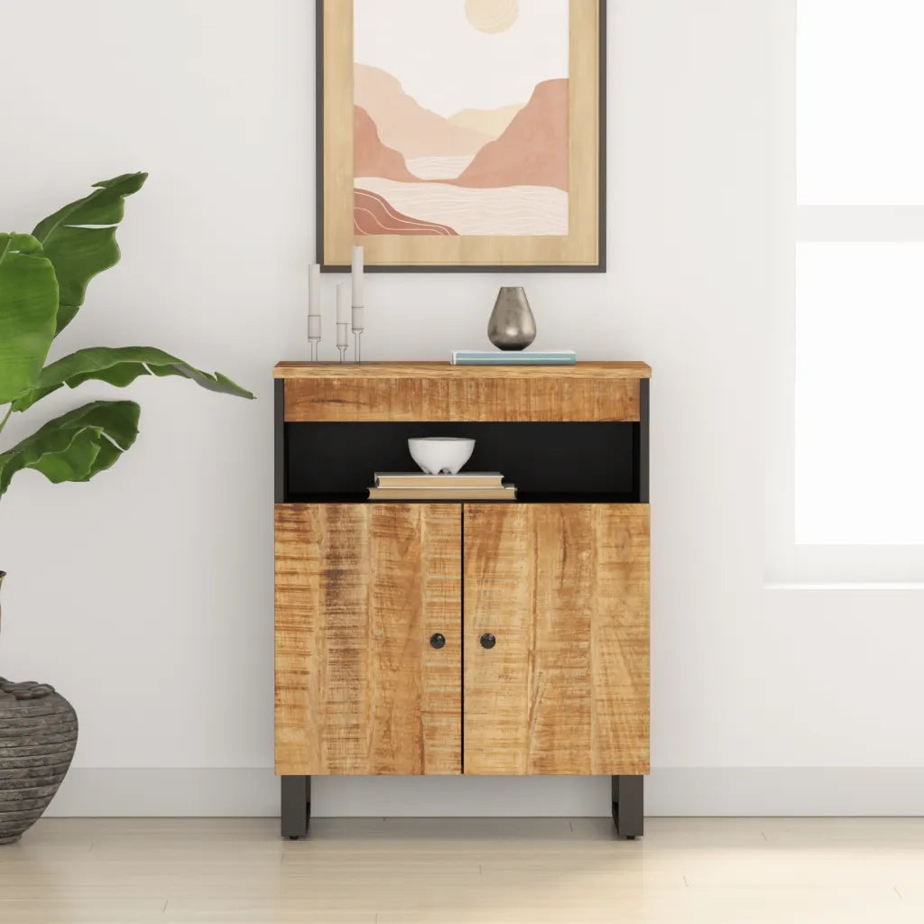 Credenza con 2 Ante-Buffet-Armadio da cucina 60x33x75 cm in Legno Massello di Mango