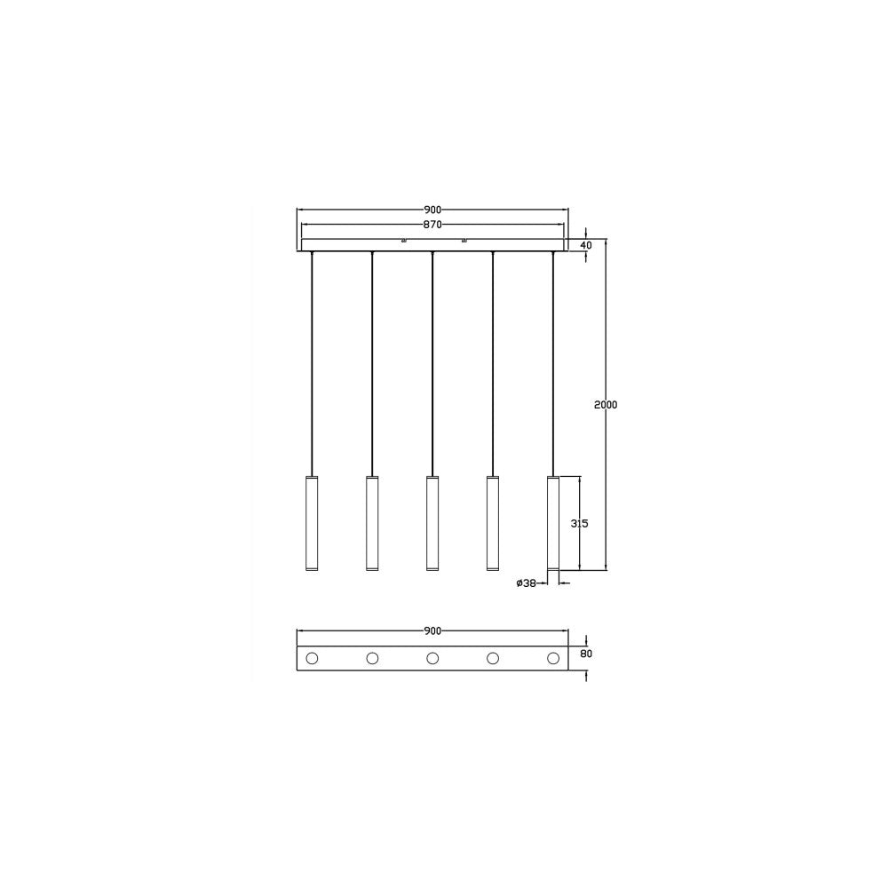 Lampada a sospensione Prado 5 luci Fabas Luce - LED 33 W dimmerabile - Nero opaco Design lineare