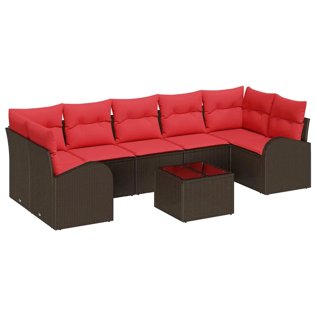 Set Divano da Giardino 8 pcs Beige e Rosso polyrattan