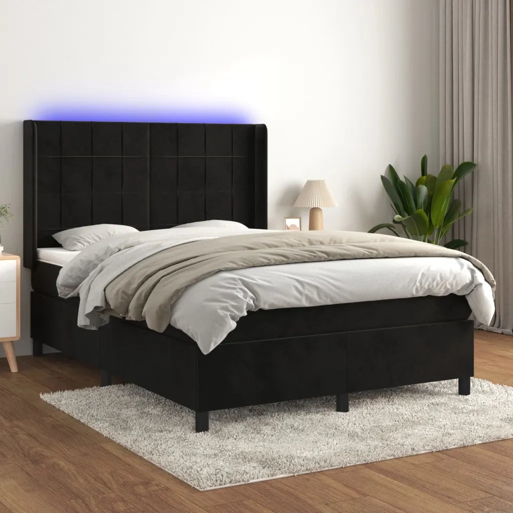 Letto a Molle con Materasso e LED Nero 140x190 cm in Velluto 3139561