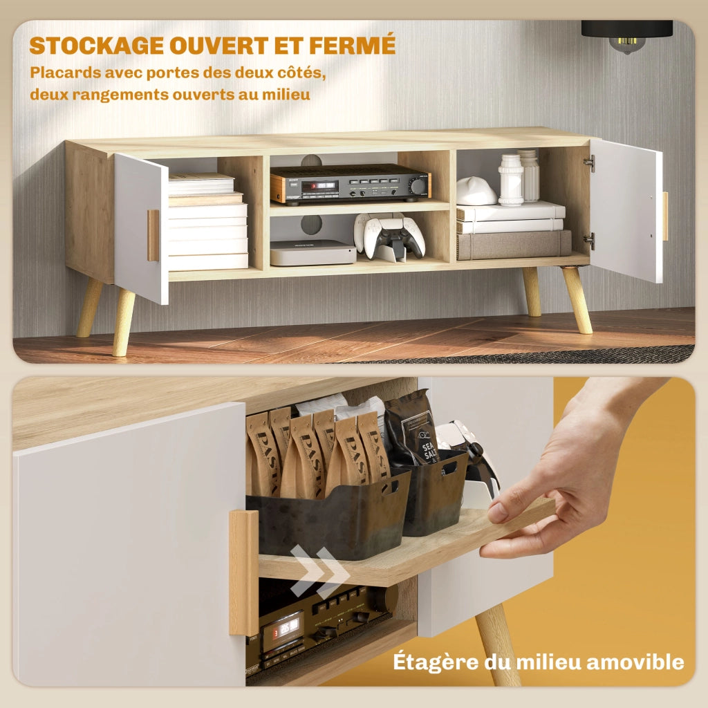 Mobile TV in legno con ripiani e ante ¨C zephmum ¨C 50 pollici, rovere
