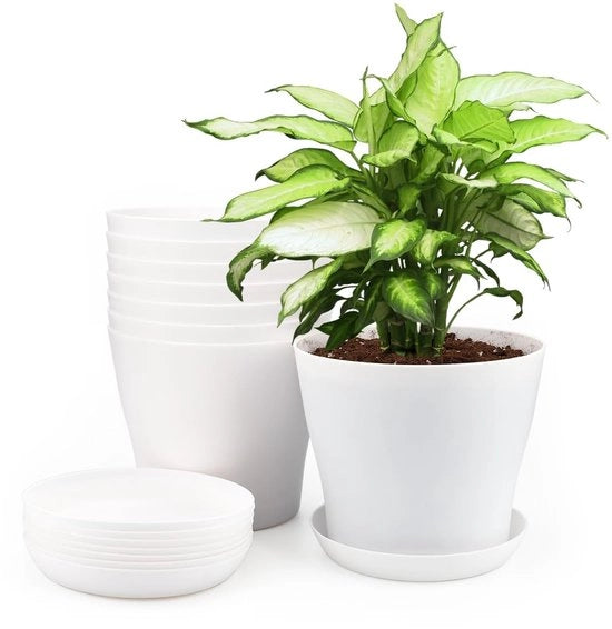 Set di vasi in plastica da interni 14 cm - 8 pz - con coperchi - con fessure di drenaggio - per uso domestico - resistenti al tempo - vaso per piante