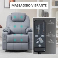 Poltrona Alzapersona Reclinabile fino a 135° con 8 Punti Massaggio, Telecomando e Poggiapiedi, 88x99x106 cm, Grigio