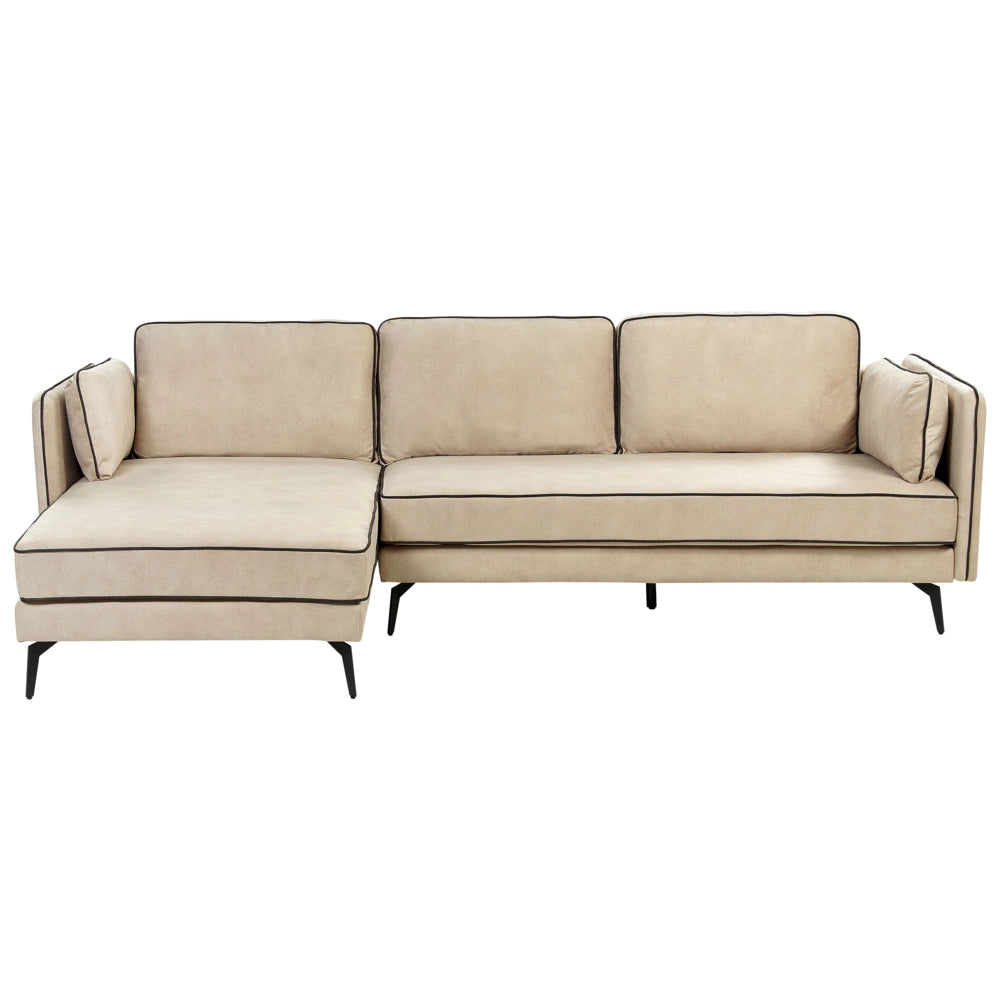 Divano 3 posti angolare regolabile lato destro in velluto beige stile moderno design classico
