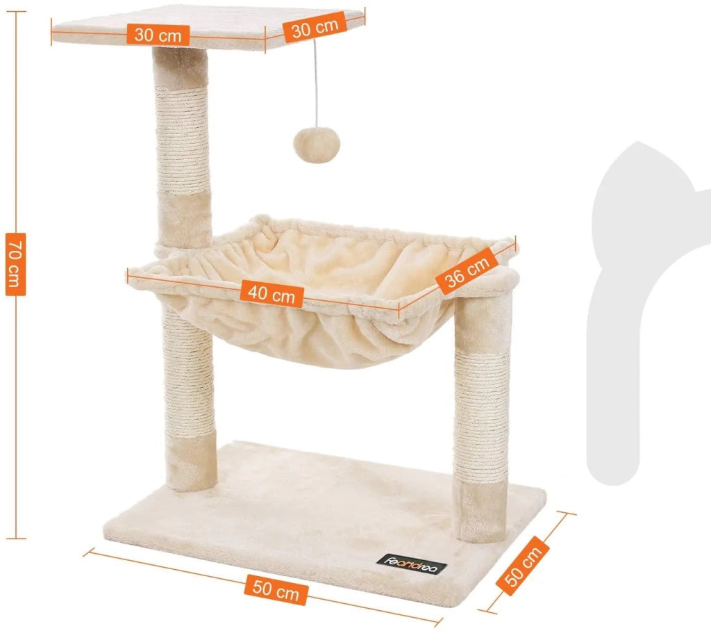 Albero per gatti con palo per graffiare scomparti e colonne rinforzate 70 cm beige 12_0000155
