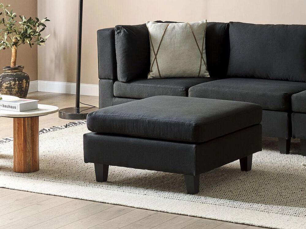 Pouf Poggiapiedi Rivestito Tessuto Nero Quadrato Minimalista Moderno