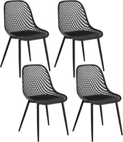Confezione da 4 Sedie da Pranzo Sedie da Cucina con Gambe in Metallo Schienale Curvo con Design Ritagliato Seduta in PP di Alta Qualità, Sedie da Salotto e da Camera da Letto, Nero K0023EZS-4
