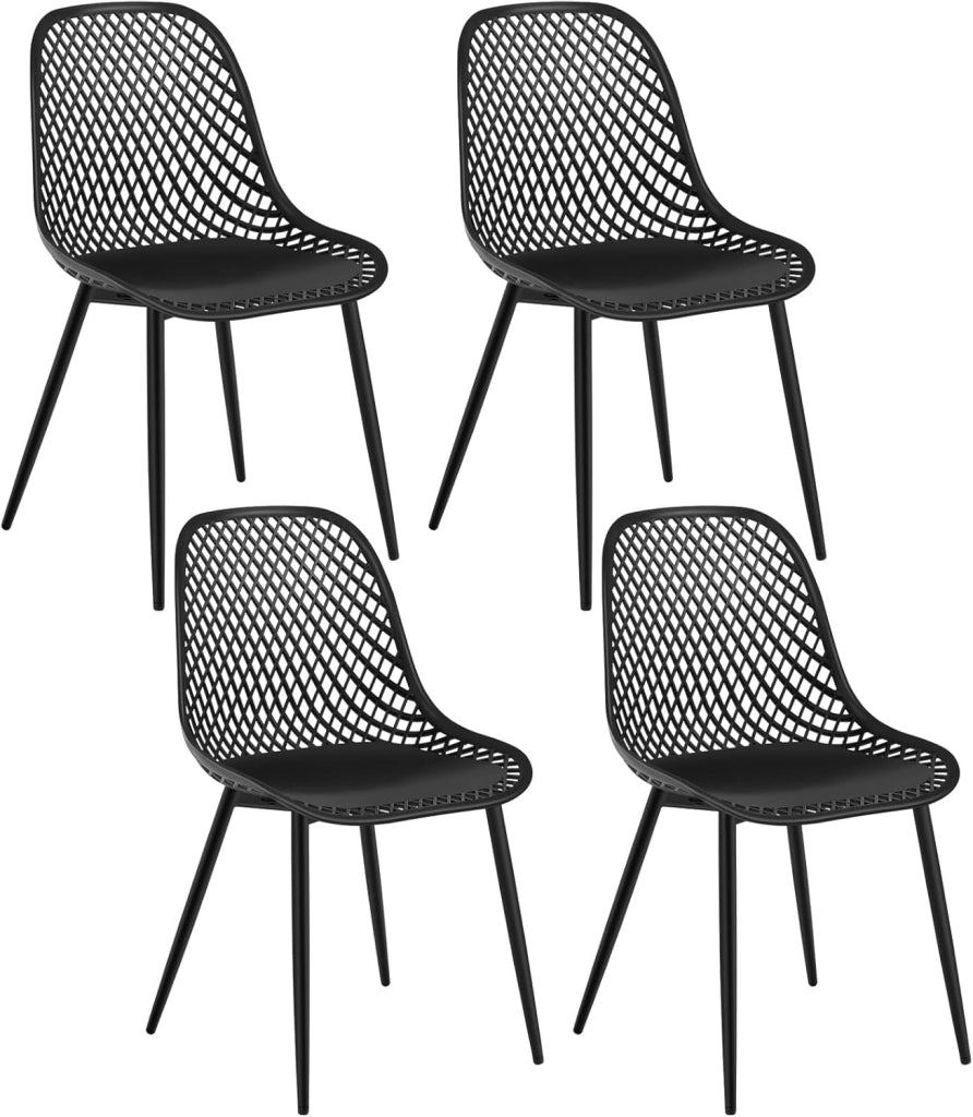 Confezione da 4 Sedie da Pranzo Sedie da Cucina con Gambe in Metallo Schienale Curvo con Design Ritagliato Seduta in PP di Alta Qualità, Sedie da Salotto e da Camera da Letto, Nero K0023EZS-4