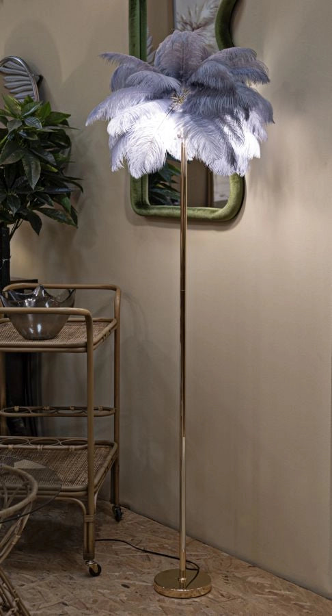 Lampada da Terra Palm Grigia Ø55x160 cm in Ferro e Plastica Oro e Grigio