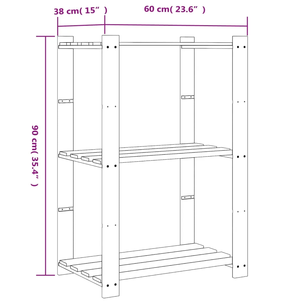 Scaffale a 3 Livelli Grigio 60x38x90 cm in Legno di Pino 373387