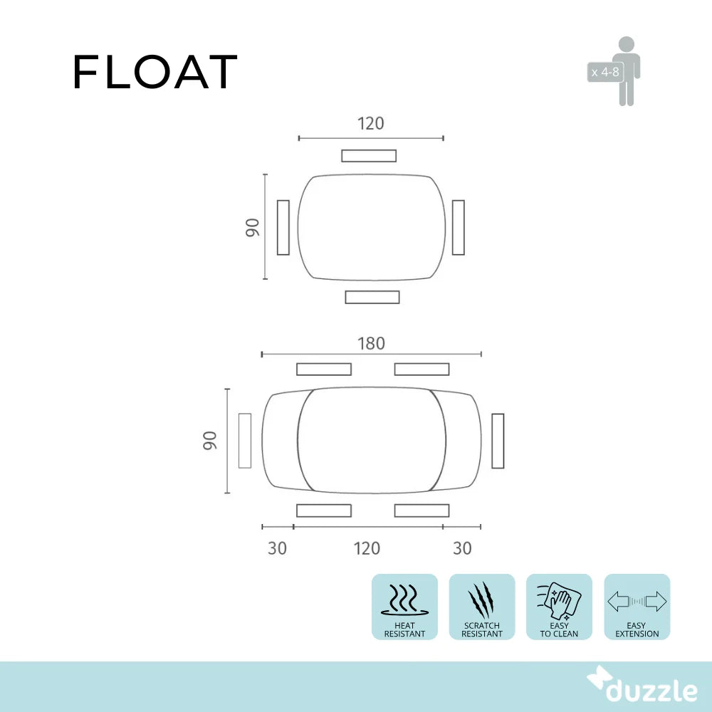 Tavolo da pranzo allungabile in vetro temperato bianco Float 120-180x90 cm fino a 8 posti | Duzzle