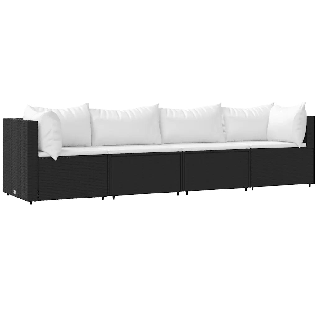 Set Divani da Giardino 4 pz con Cuscini Nero in Polyrattan 319736