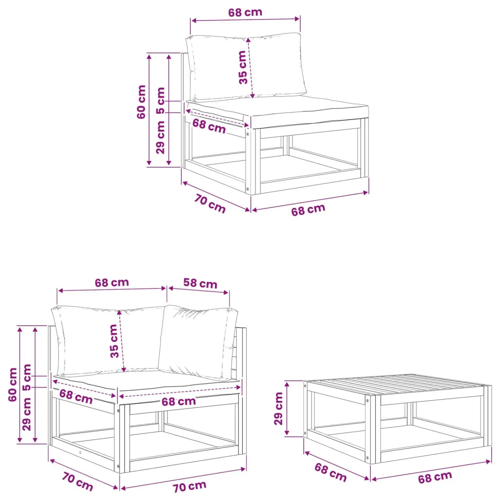 Set di divani 7 pz Naturale Legno di Acacia Massello 3417267