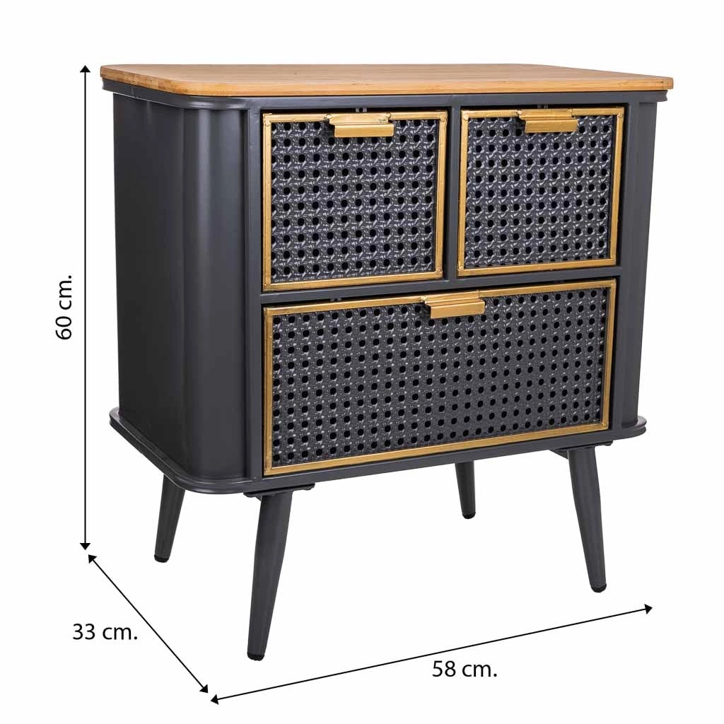 Comodino in metallo nero e legno 58x33x60h