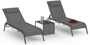 Set di 2 lettini da Giardino reclinabili Bora con tavolino Regolabile in Acciaio Grigio Antracite e Tessuto Grigio