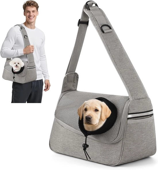 Borsa da Sling Respirabile morbida per Gatti e Piccoli Cani da Viaggio Campeggio Borsa da Sling a Mano Libera Grigia