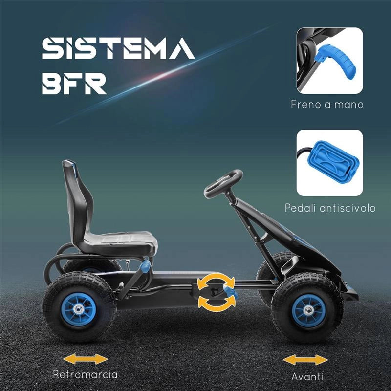 GO KART A PEDALI PER BAMBINI 5-12 ANNI CON SEDILE REGOLABILE RUOTE IN GONFIABILI