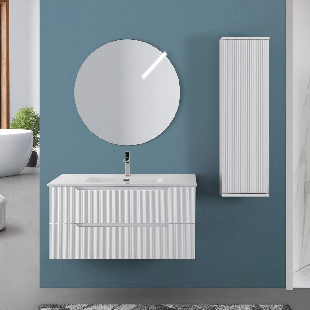 Colonna bagno sospesa 33 cm bianco cannettato con ripiani Wise