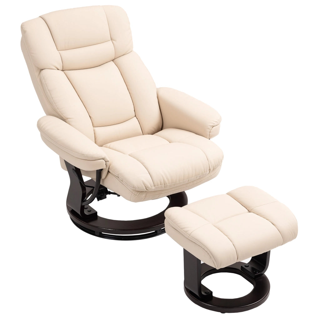 Poltrona relax con poggiapiedi ¨C zephmum ¨C rivestimento in similpelle, reclinabile, girevole, 86x83x107 cm, crema