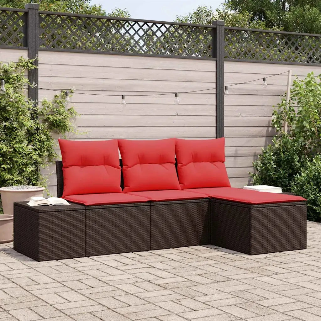 Set di divani con cuscino 4 pz | Set Salotto da Giardino Marrone Rattan in Polipropilene