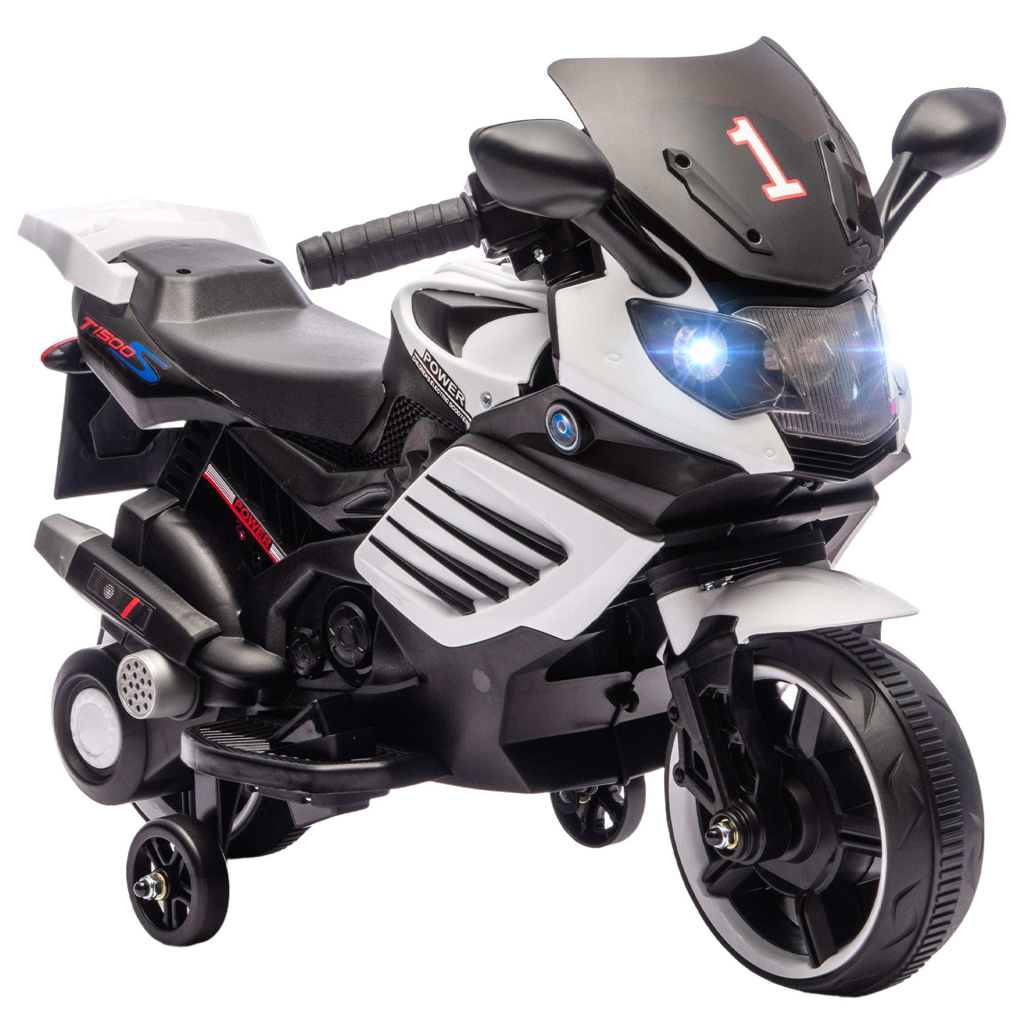 Moto Elettrica per Bambini da 6V con Rotelle Rimovibili Fari e Musiche Bianco