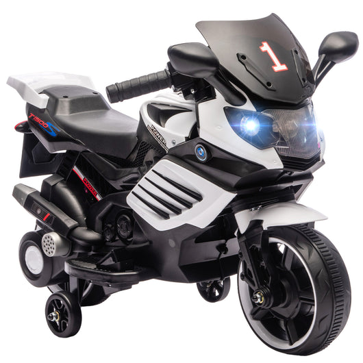 Moto Elettrica per Bambini da 6V con Rotelle Rimovibili Fari e Musiche Bianco