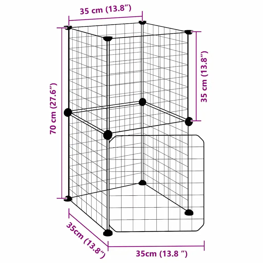 Gabbia per Animali 8 Pannelli con Porta Nero 35x35 cm Acciaio 3114032