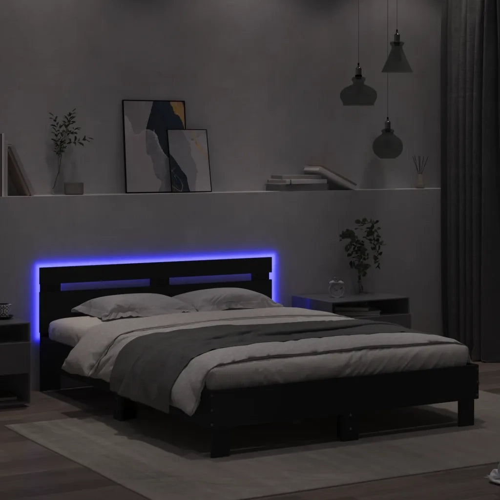 Giroletto con Testiera e LED Nero 140x200 cm 3207547