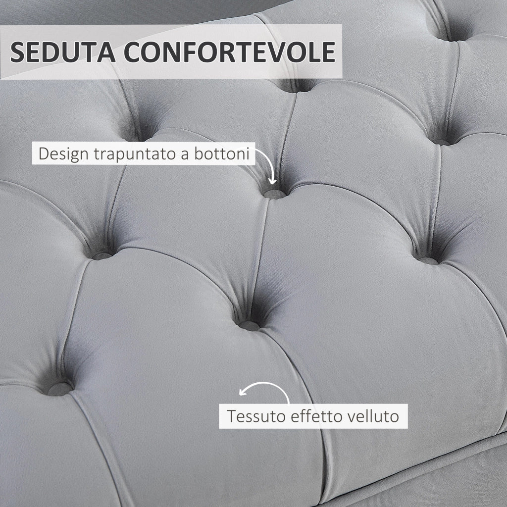 Panca Imbottita Fondoletto in Tessuto Vellutato e Base in Metallo Dorato, 118x45x42cm, Grigio