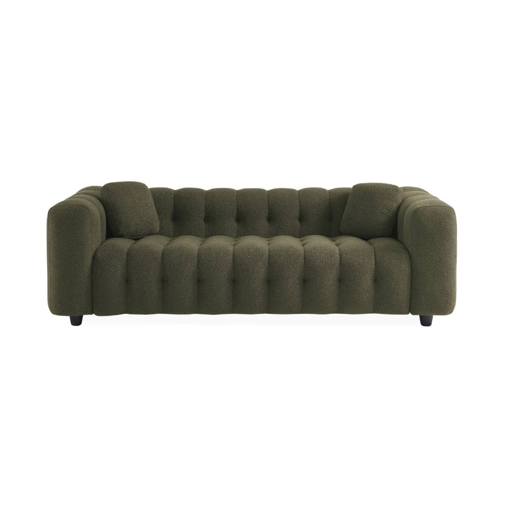 Divano in tessuto bouclé, 3 posti, verde kaki