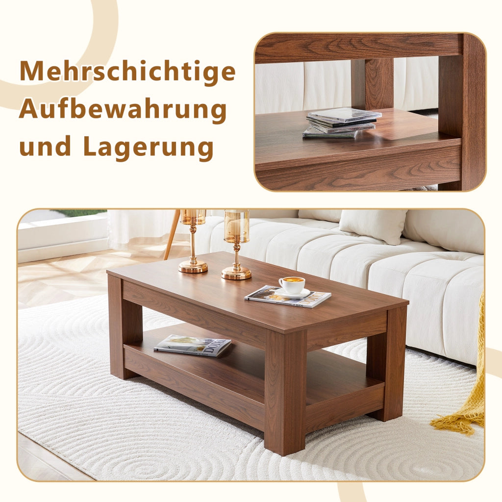 Tavolino da caffè con 2 ripiani - per soggiorno - in MDF - 111.5×62.0×21.5 cm - noce