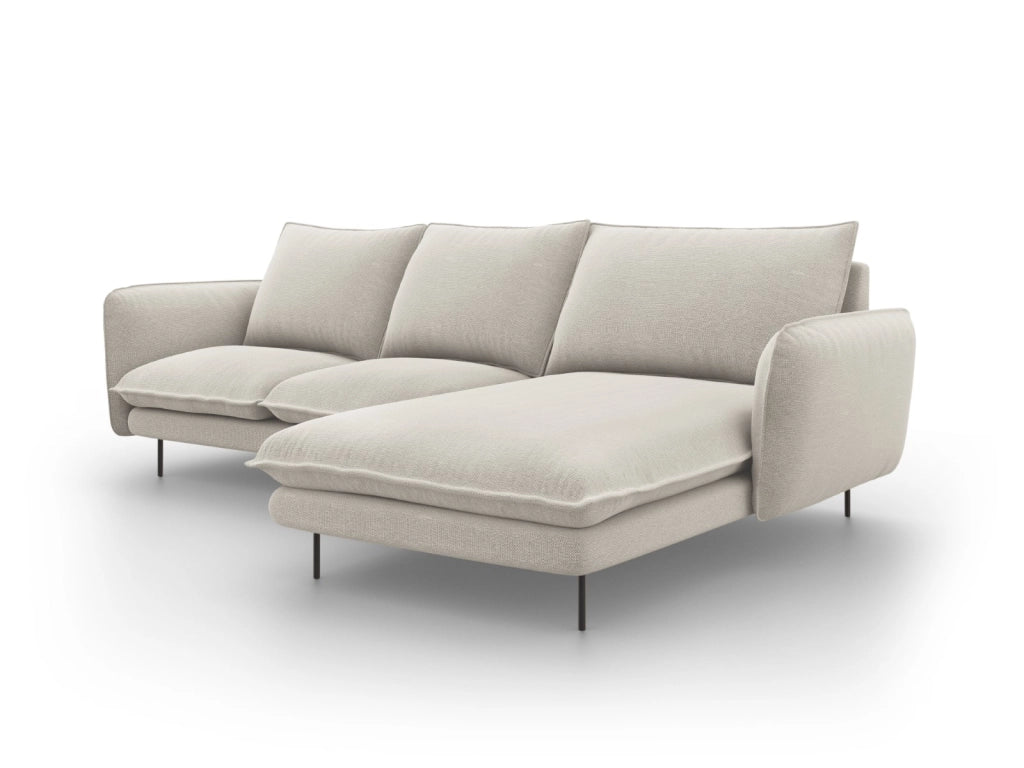 Cosmopolitan Design - Divano angolare destro "Vienna" 5 posti in tessuto strutturato beige chiaro 