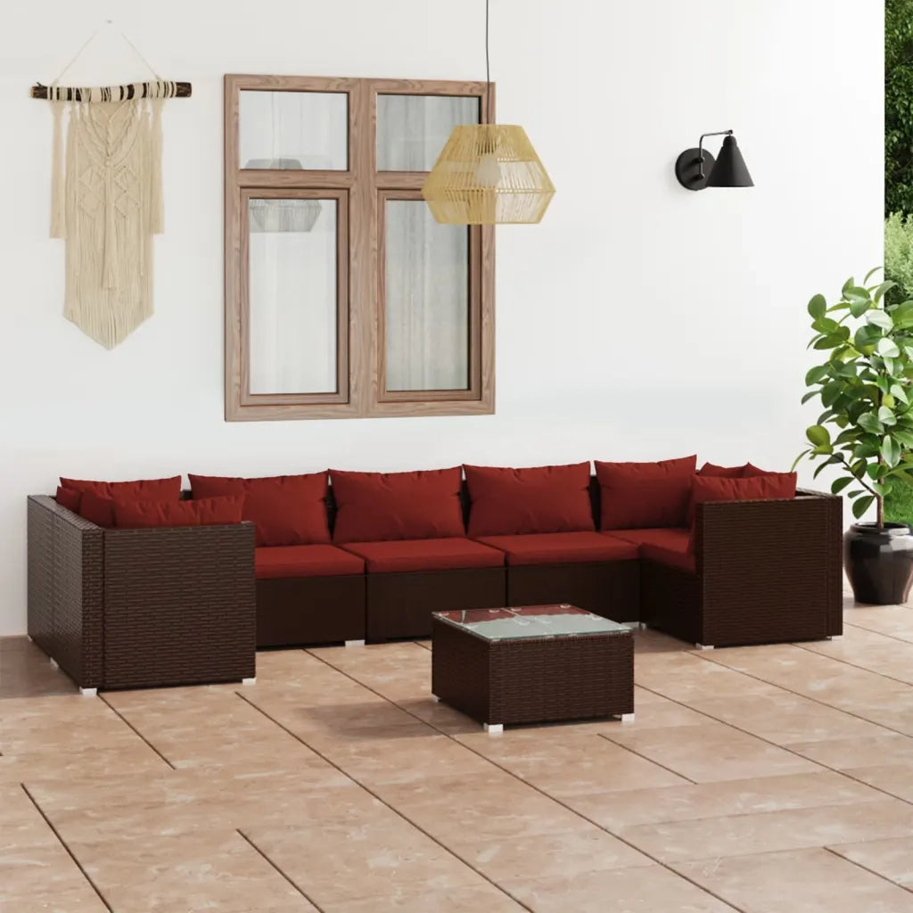 Set Divani da Giardino 8 pz con Cuscini in Polyrattan Marrone cod mxl 38958