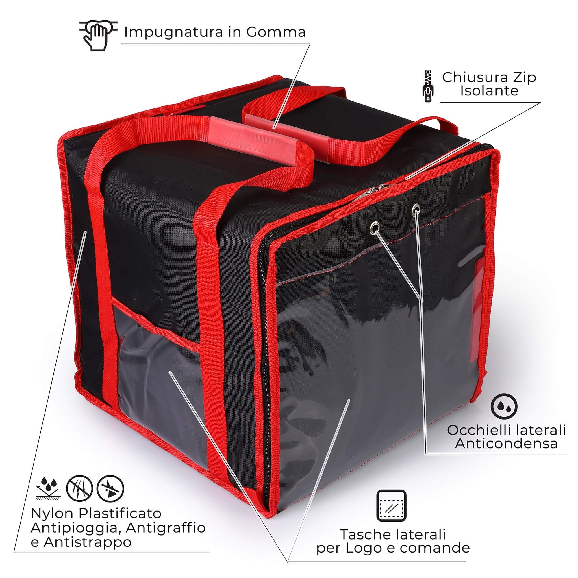 Borsa Termica Porta Pizze da Asporto 8/10 Cartoni Safemi Express 10 Nera e Rossa