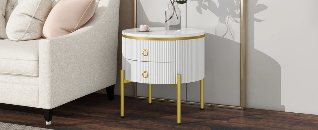 TAVOLINO da salotto 50x51 cm bianco e oro in MDF con 2 cassetti