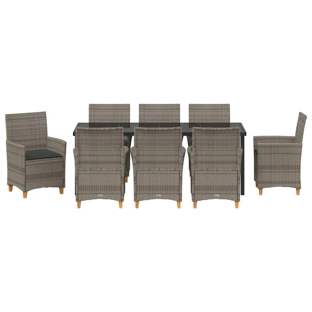 Set da Pranzo per Giardino 9 pcs Grigio polyrattan 3381078