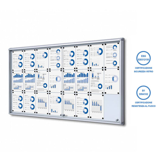 Bacheca con Ante Scorrevoli 181,5X98,2X5,9 cm in Alluminio Fondo Magnetico Silver