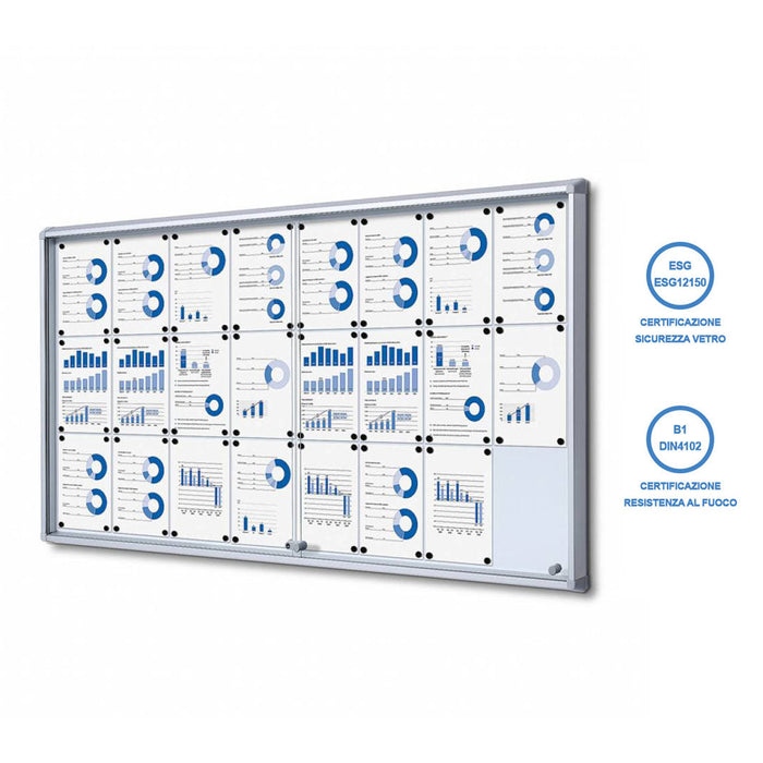 Bacheca con Ante Scorrevoli 181,5X98,2X5,9 cm in Alluminio Fondo Magnetico Silver