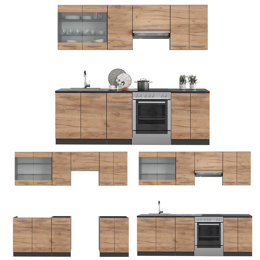 Vicco Cucina componibile Quercia dorata/antracite 240 cm senza piano di lavoro