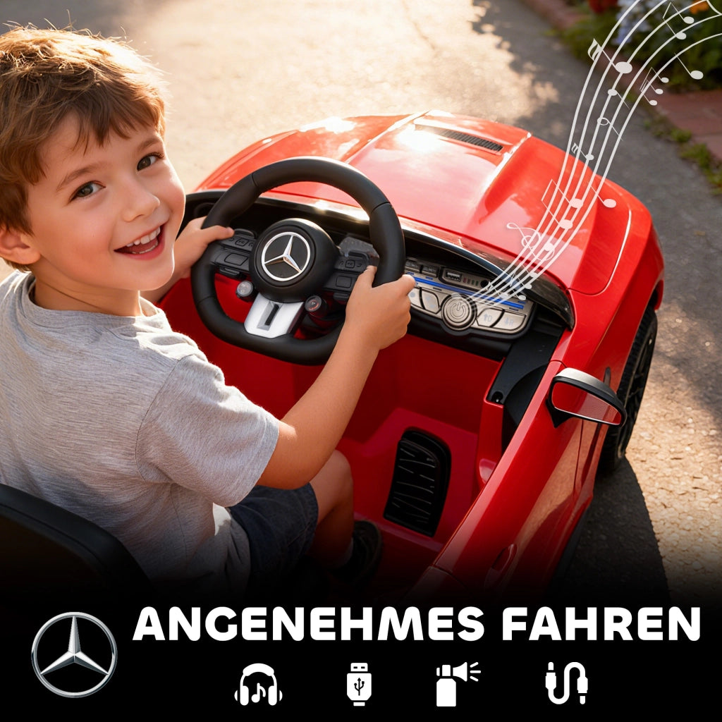 Auto elettrica per bambini Mercedes ¨C zephmum ¨C Rosso, 12V, telecomando, LED, musica, 3-6 anni