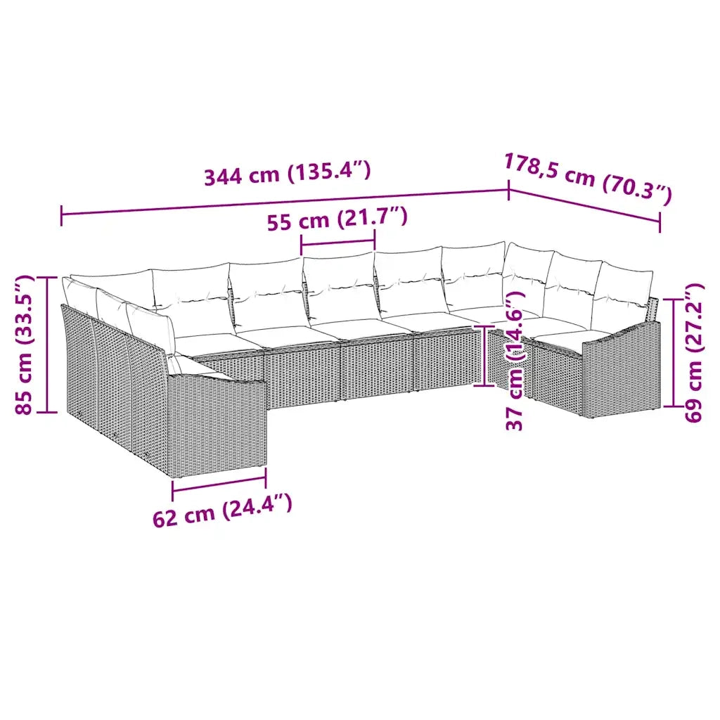 Set di divani con cuscino 10 pcs Beige polyrattan 3346900