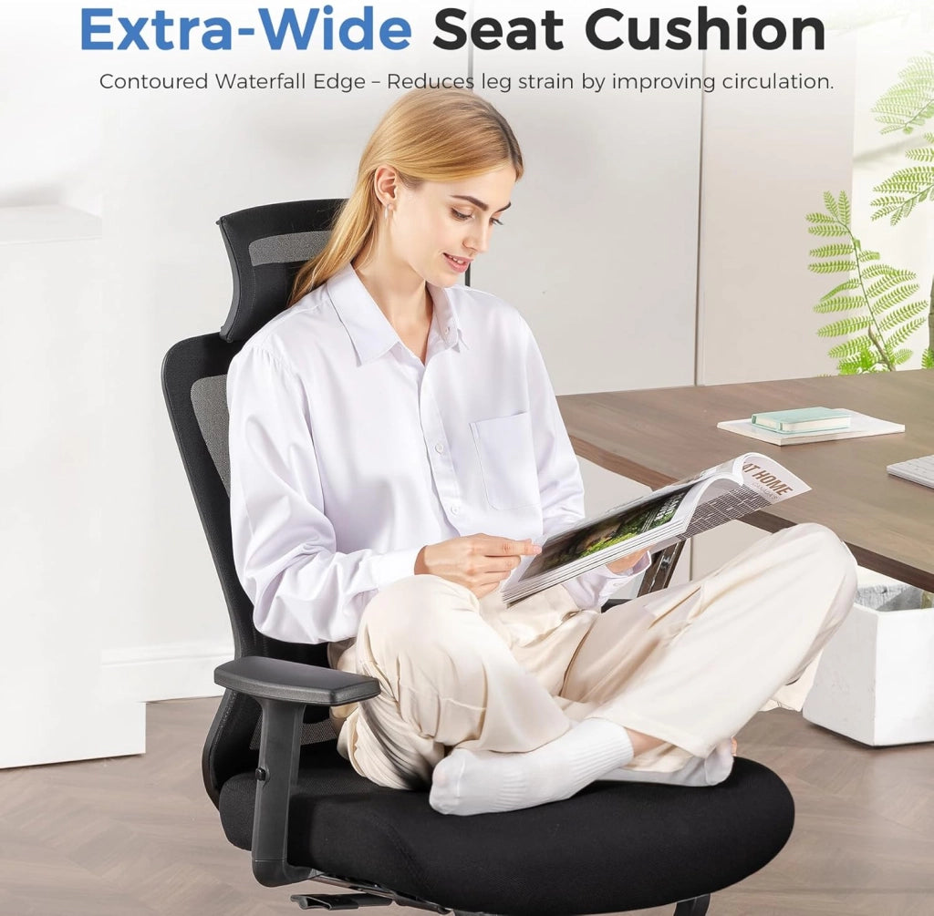 Sedia da ufficio ergonomica, con poggiatesta 3D e supporto lombare 3D, braccioli regolabili, sedia da ufficio con funzione basculante e ribaltabile